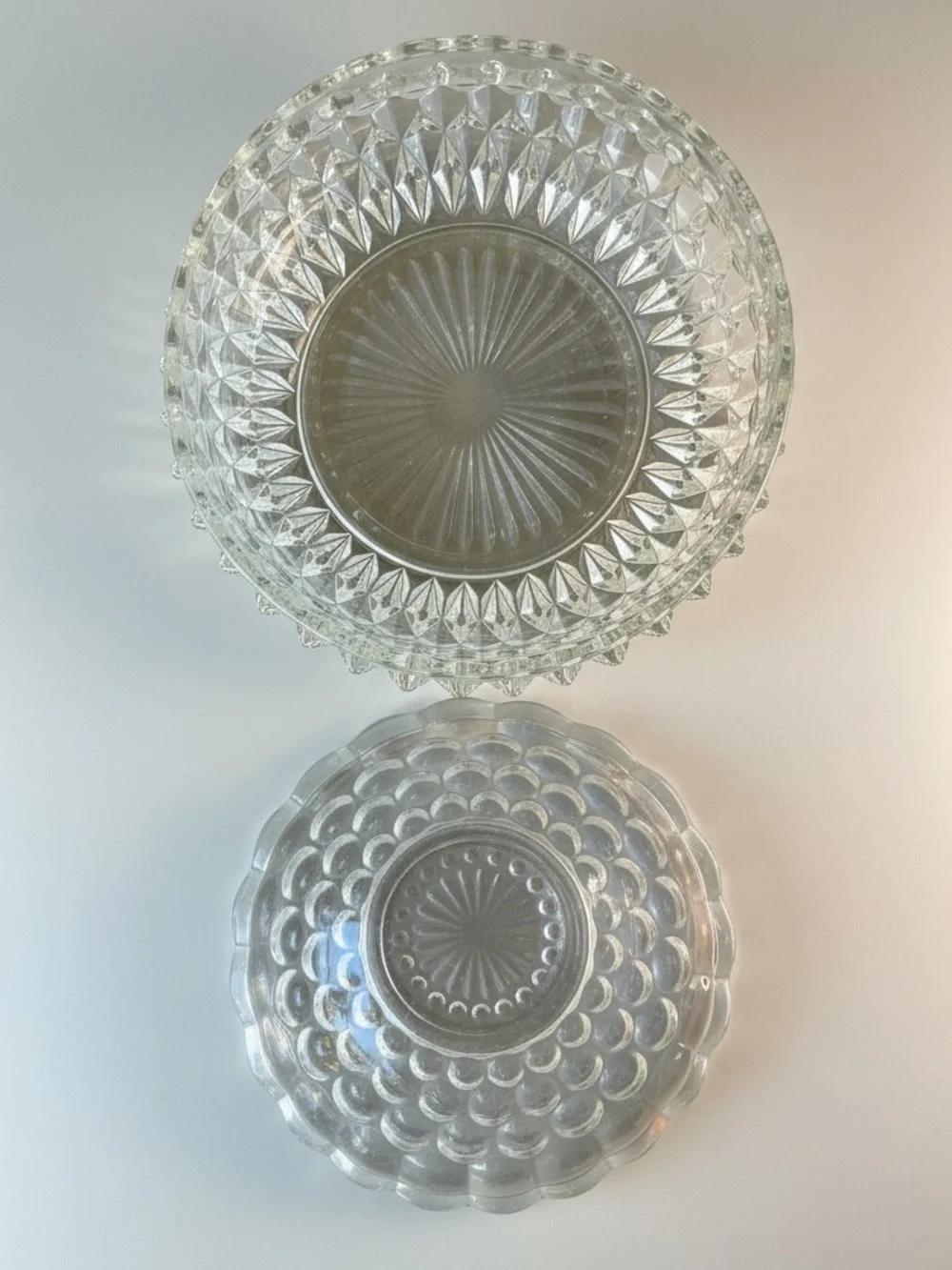 2 Vintage Clear Glass Bowls Indiana Glass Diamond Point Anchor Hocking Bubble
